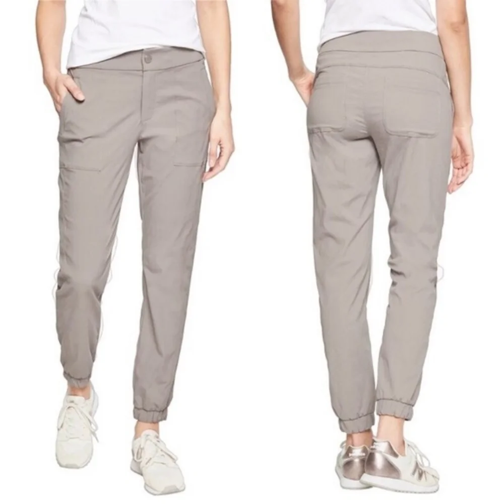 Athleta Trekkie Jogger 2.0 Pants Gray Beige UPF 50+ Rip Stop Gorp Core 10